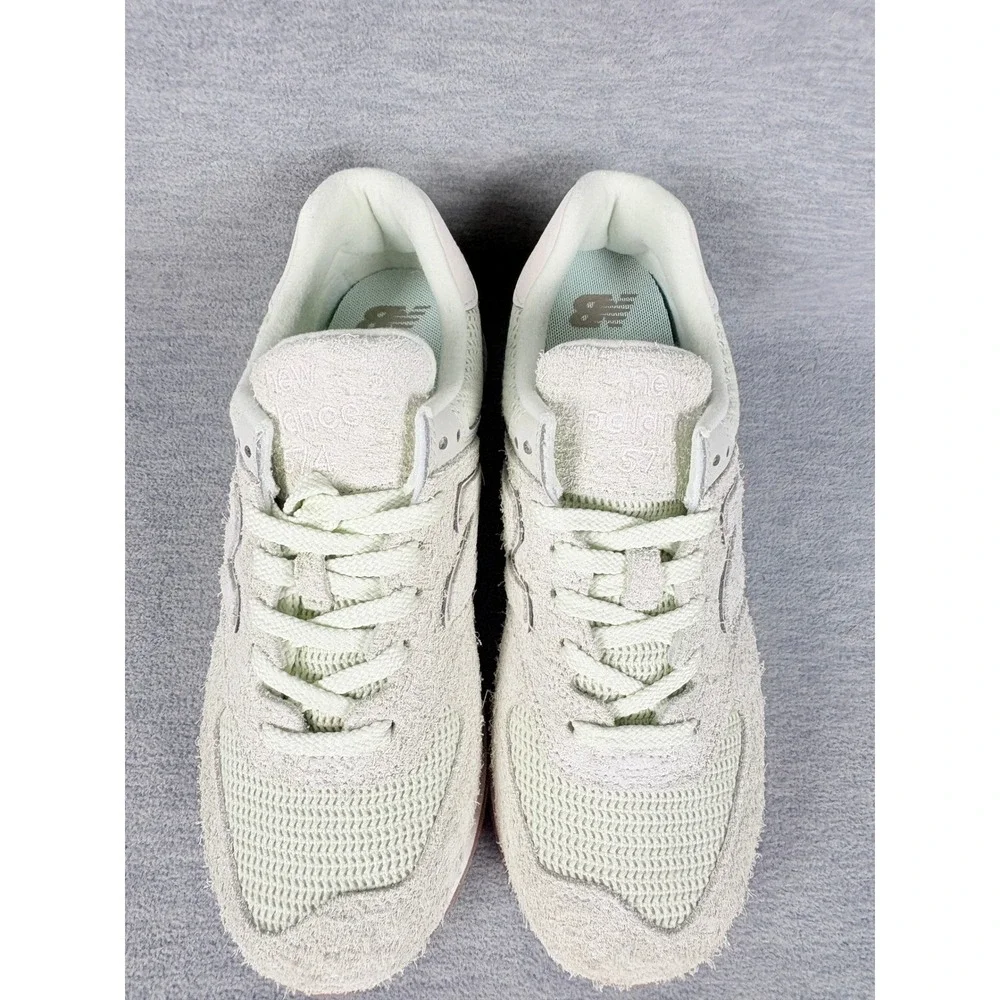 New Balance 574 Sneakers Womens 9.5 Green Hairy Suede Sage Grey Retro Gum Sole